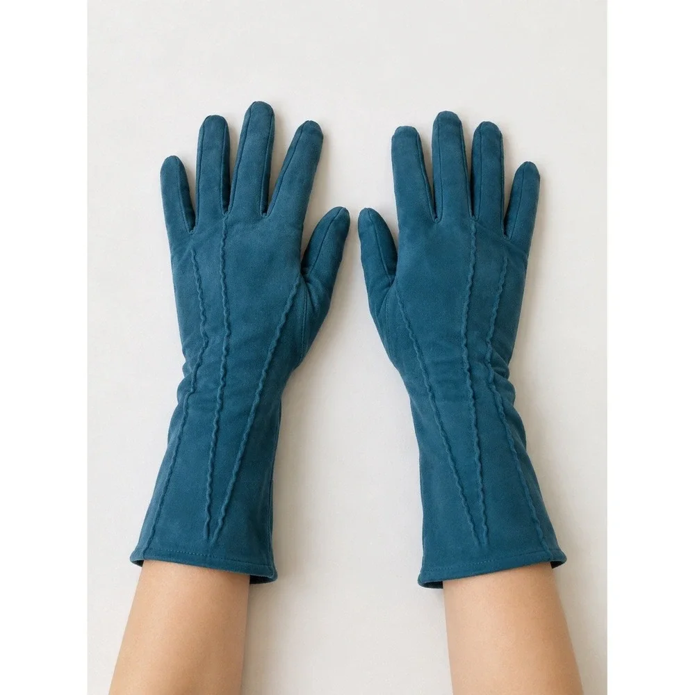 Vintage Radzelle Teal Blue Suede Mid-Length Evening Gloves